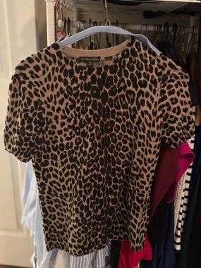 Brooks Brothers Leopard Print Short Sleeve Sweater Top - Brown & Black